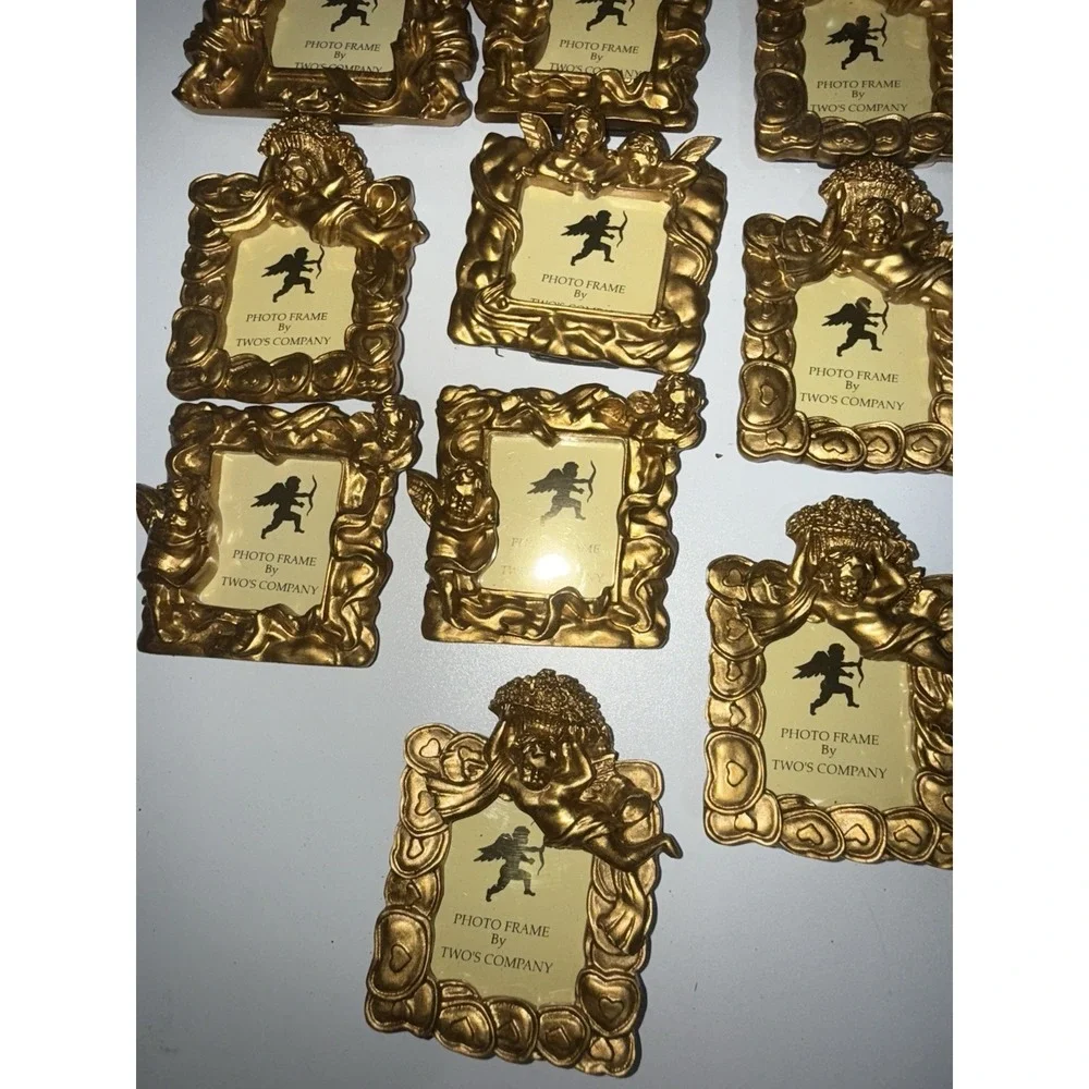 VTG‎ Set of 13 Gold Toned Two's Company Small Photo Frames Angel Cherub Ribbon N